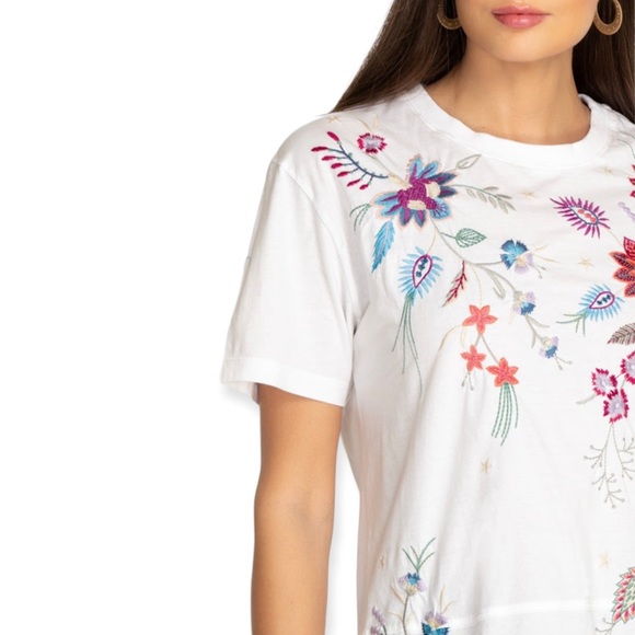 JOHNNY WAS Phoebe Tee Floral Embroidery Short Sleeve Relaxed T-Shirt White NWT - Picture 6 of 9